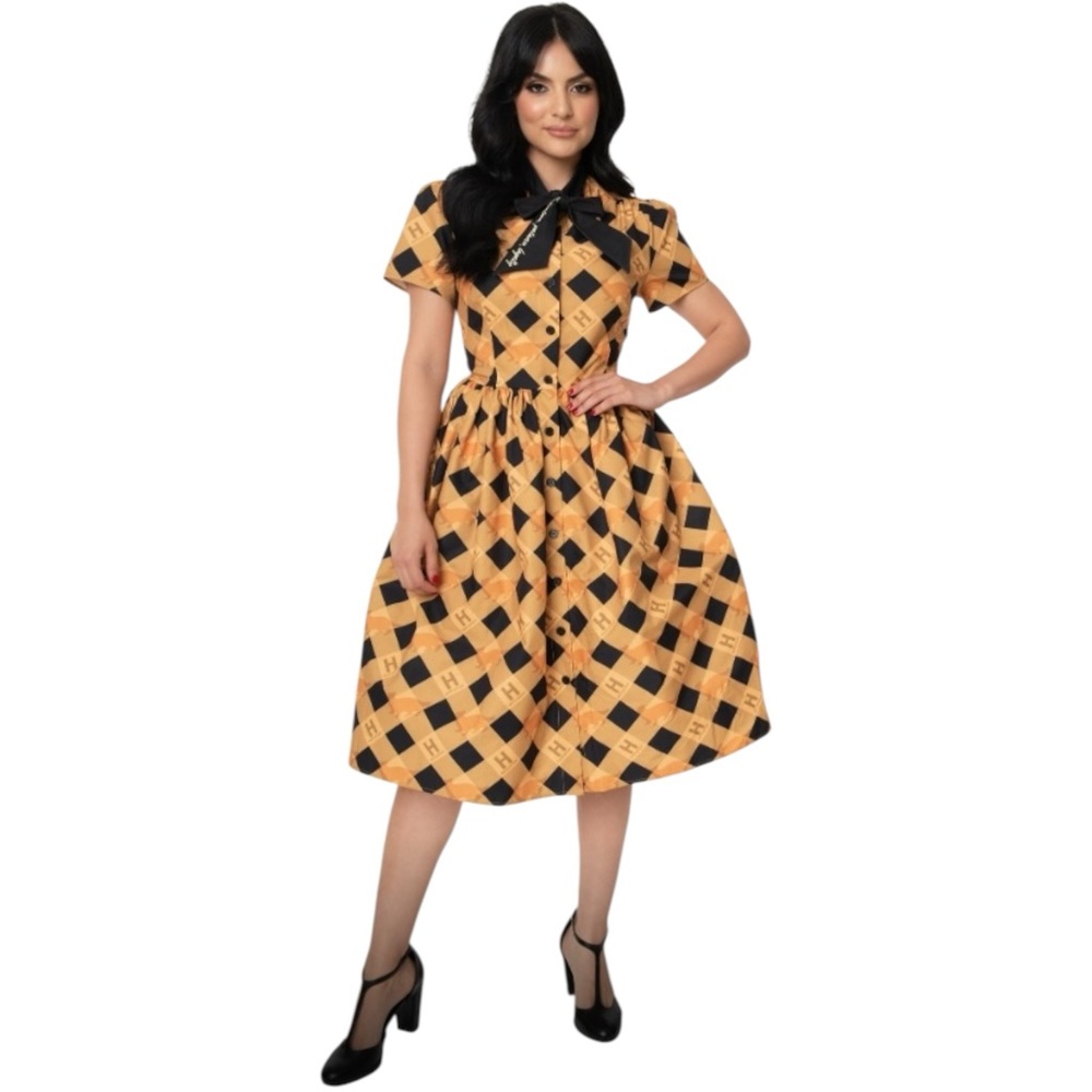 Harry Potter x Unique Vintage Hufflepuff Size XL 14 Midi Short Sleeve Dress